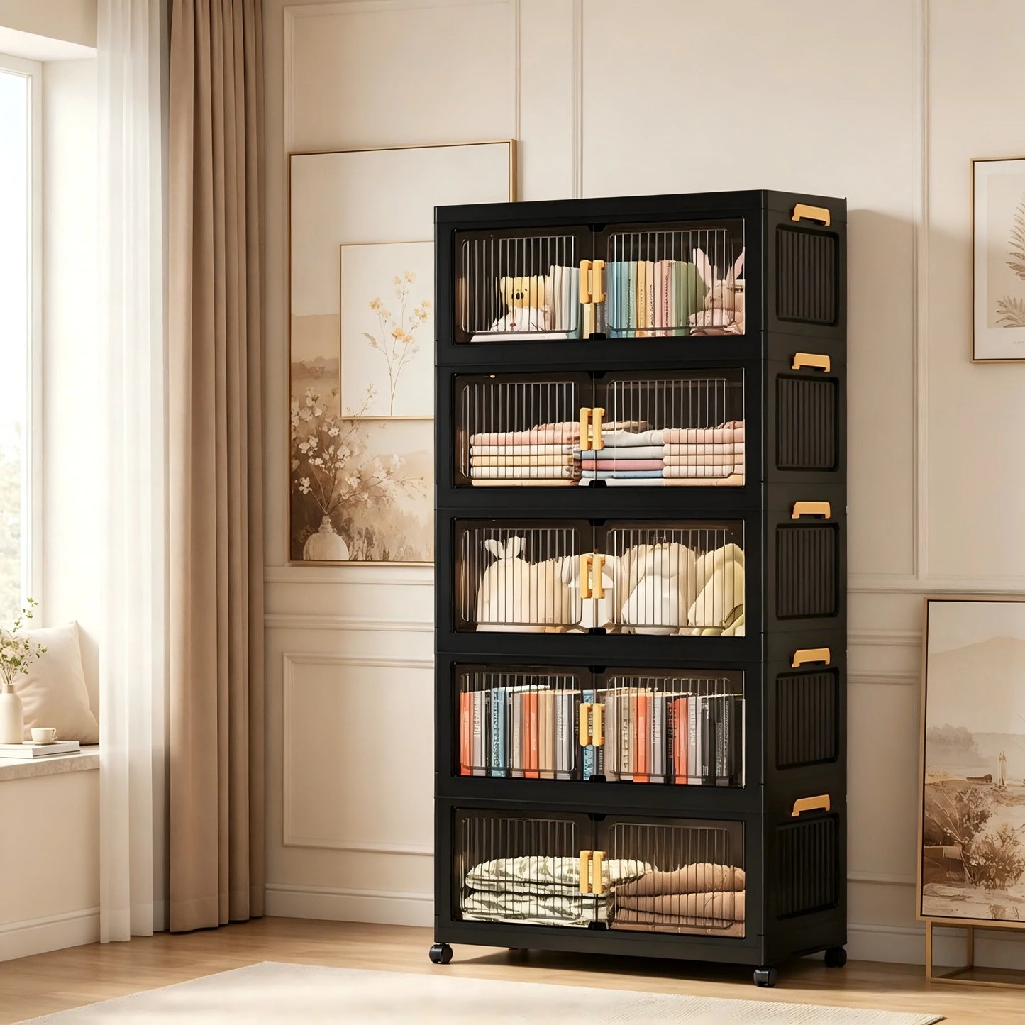 Onenoble Foldable Plastic Storage Cabinet With Transparent Door