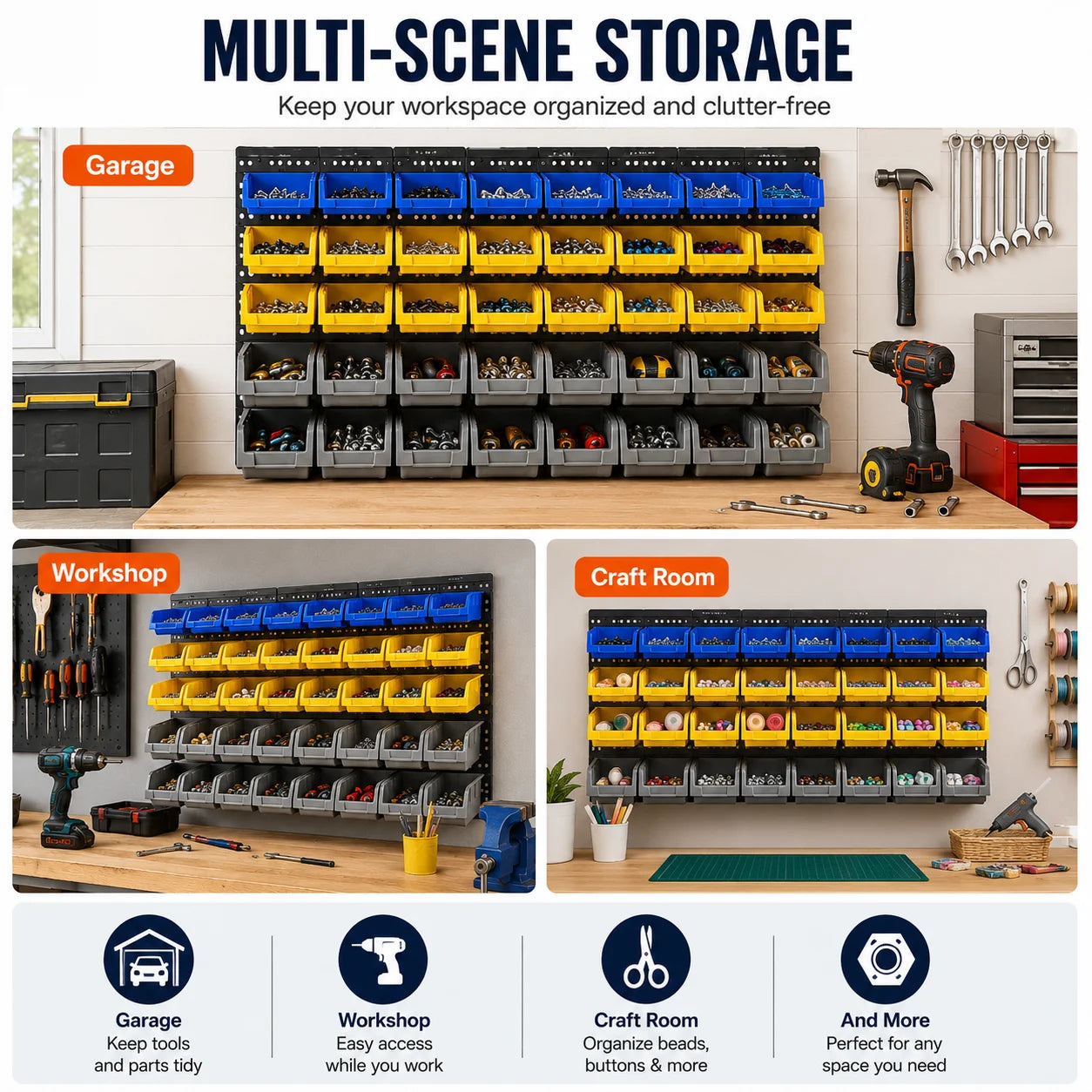 45 Bin Wall Mounted Storage Organizer for Garage and Workshop