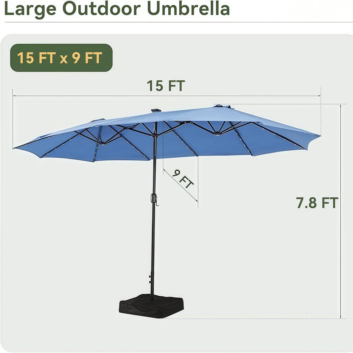 AOXUN Double Sided Patio Umbrella With Base And LED Lighting