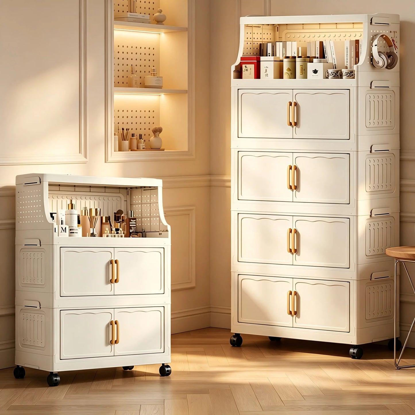 Foldable Storage Cabinet With Rolling Lockable Wheels