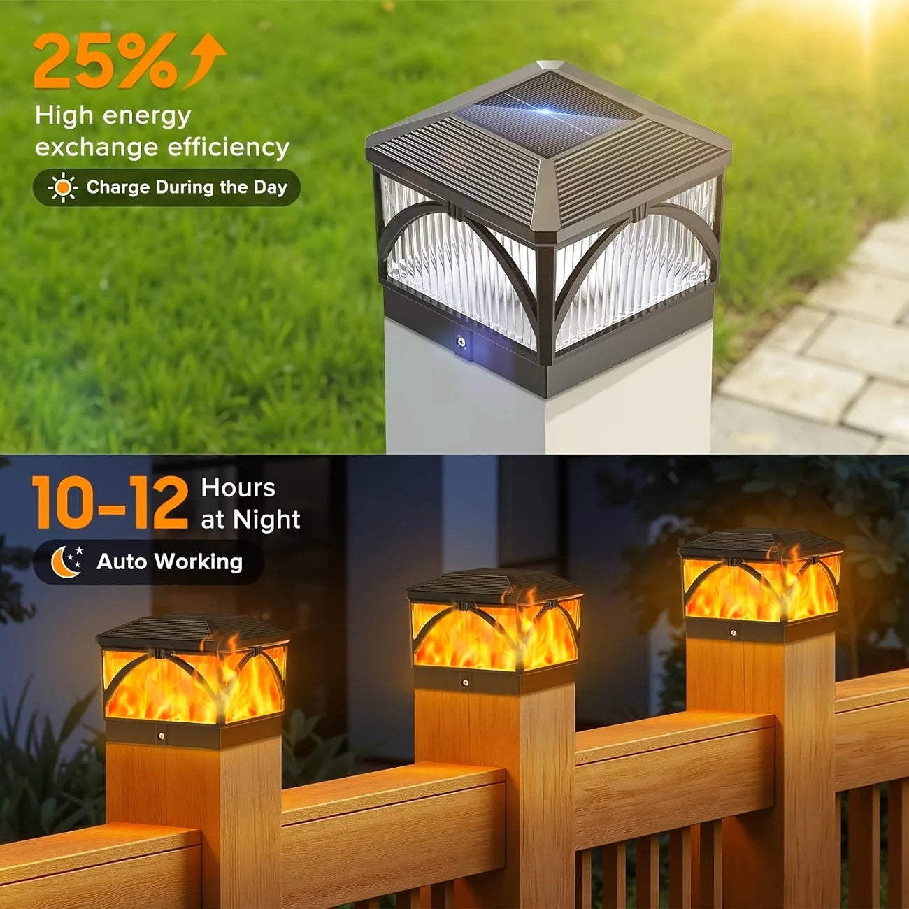 Kpstek Automatic Solar Fence Pillar Light Waterproof Villa Gate Lamp