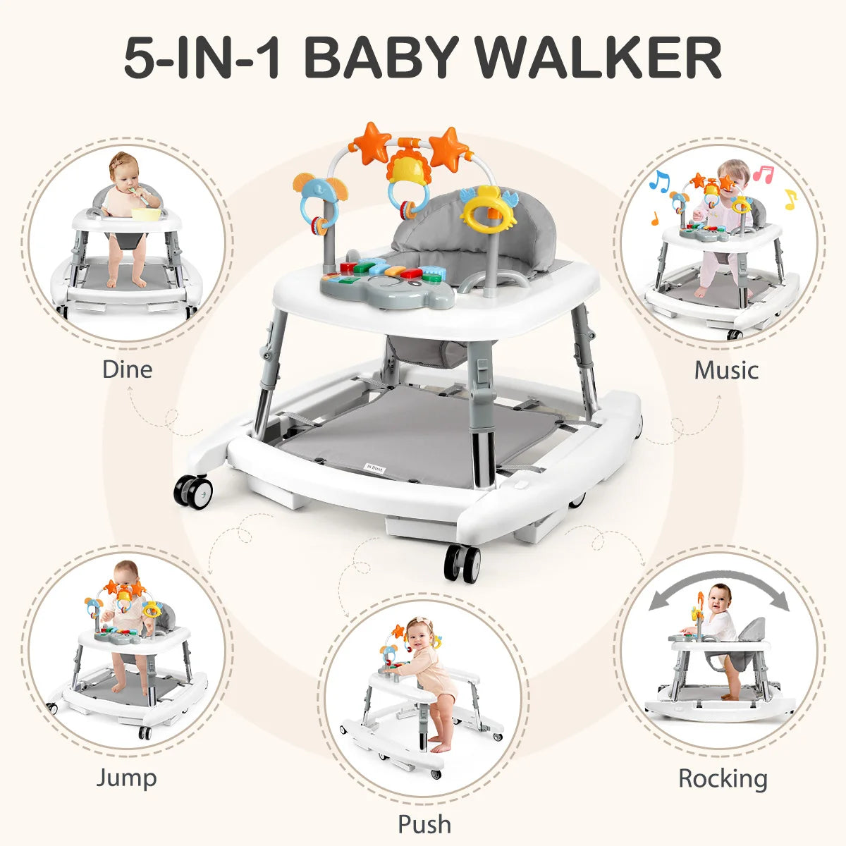 5-In-1 Foldable Baby Walker And Activity Center With Music Toys