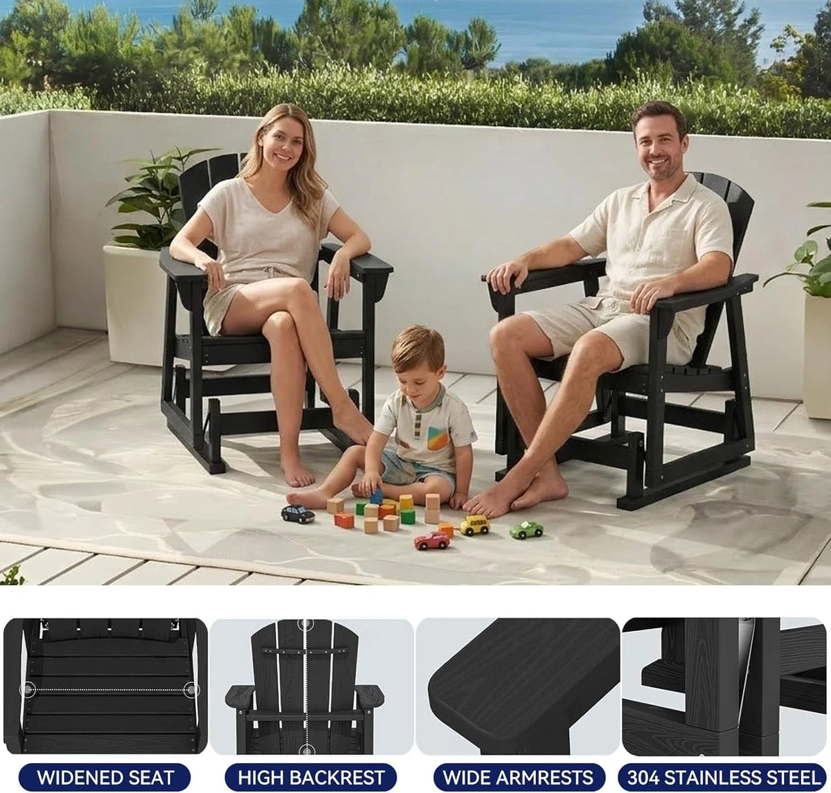 Aoxun HDPE Outdoor Rocking Chair With Cushioned Seat