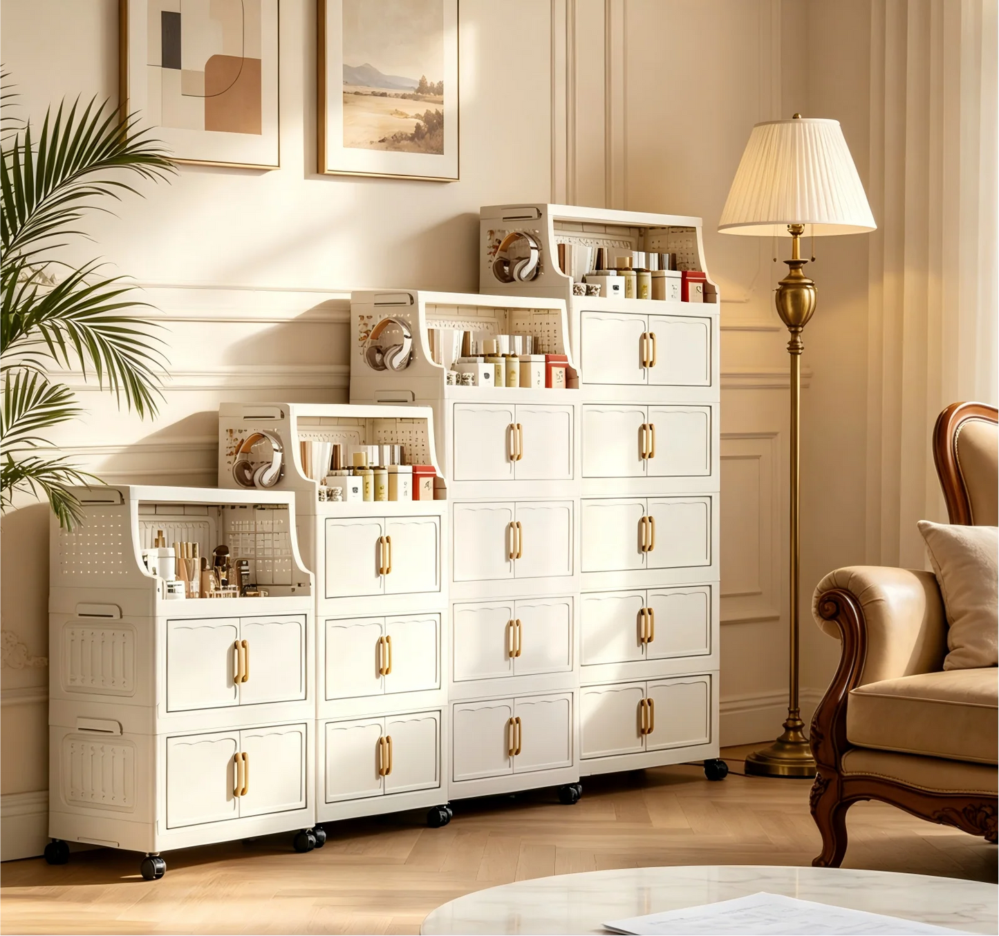 Foldable Storage Cabinet With Rolling Lockable Wheels