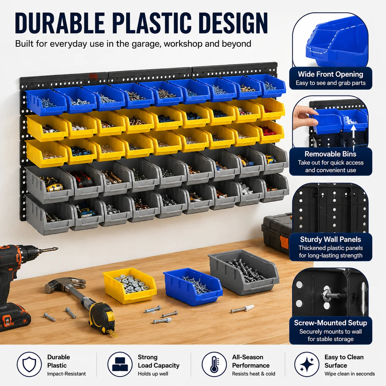 45 Bin Wall Mounted Storage Organizer for Garage and Workshop