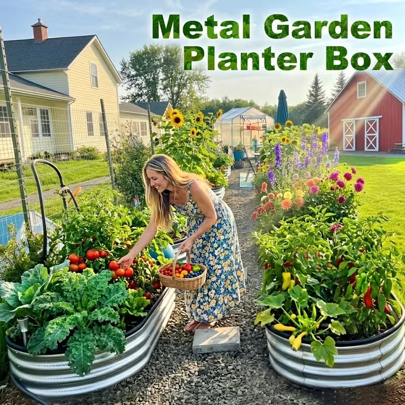 NOREMOCO Galvanized Metal Raised Garden Bed Planter With Open Bottom