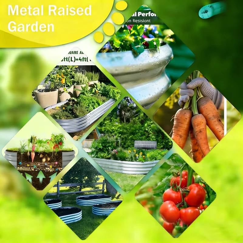 NOREMOCO Galvanized Metal Raised Garden Bed Planter With Open Bottom