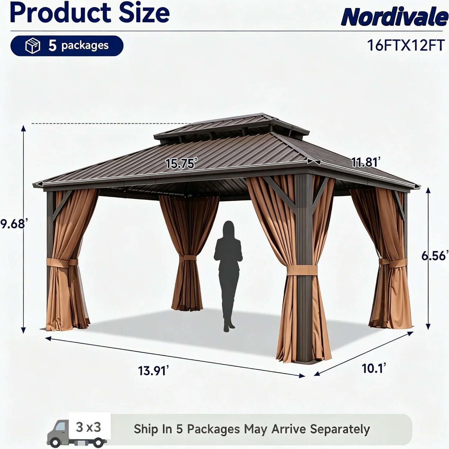 Nordivale Double Galvanized Steel Hardtop Gazebo With Netting For Patio