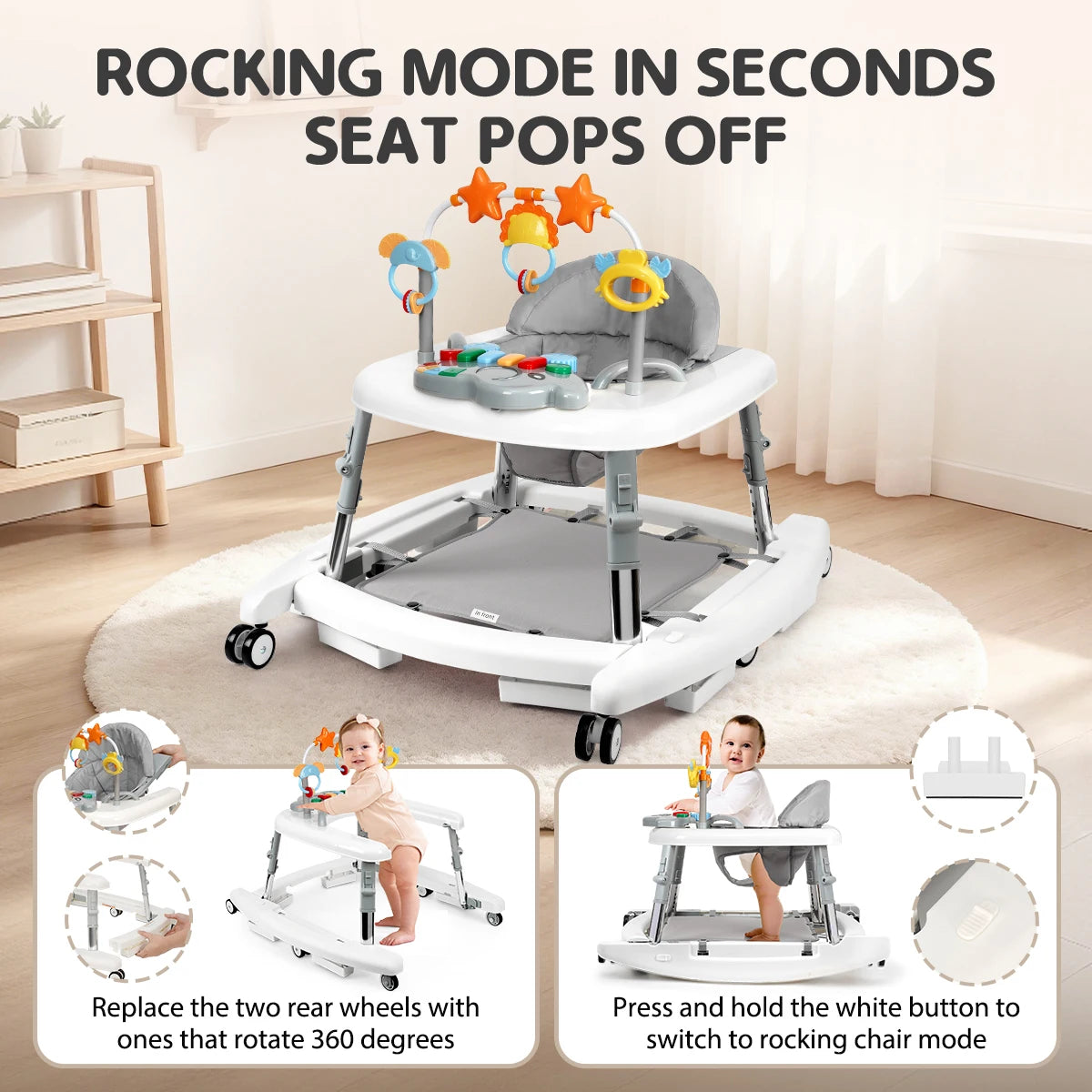 5-In-1 Foldable Baby Walker And Activity Center With Music Toys
