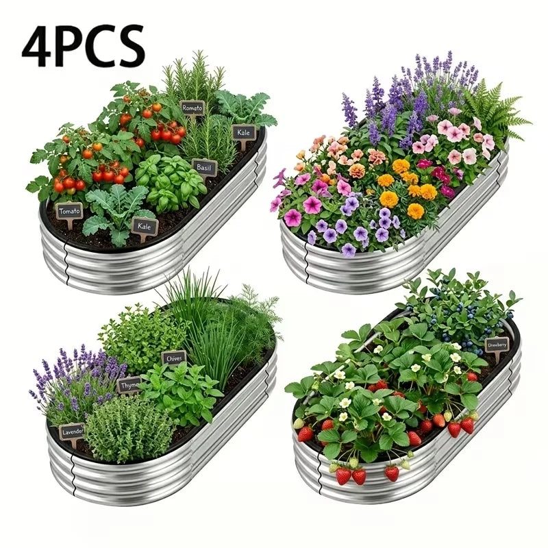 NOREMOCO Galvanized Metal Raised Garden Bed Planter With Open Bottom