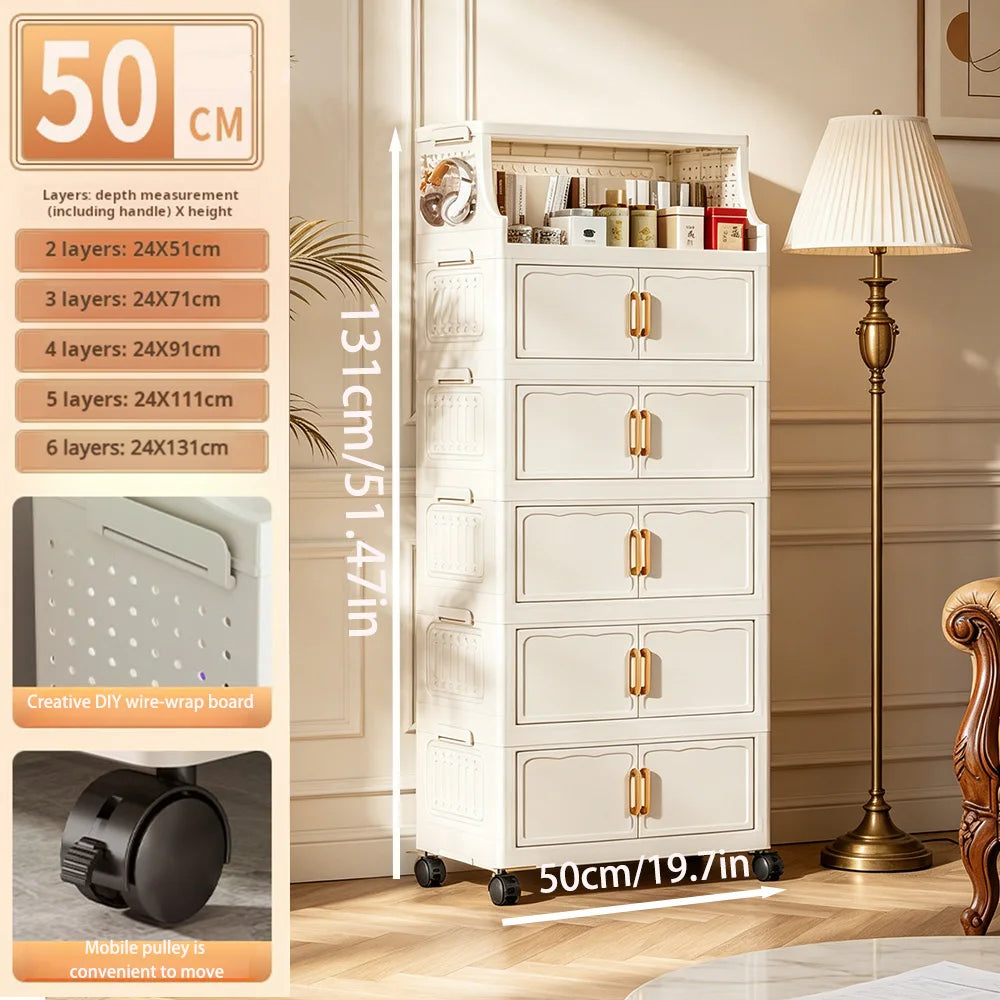 Foldable Storage Cabinet With Rolling Lockable Wheels