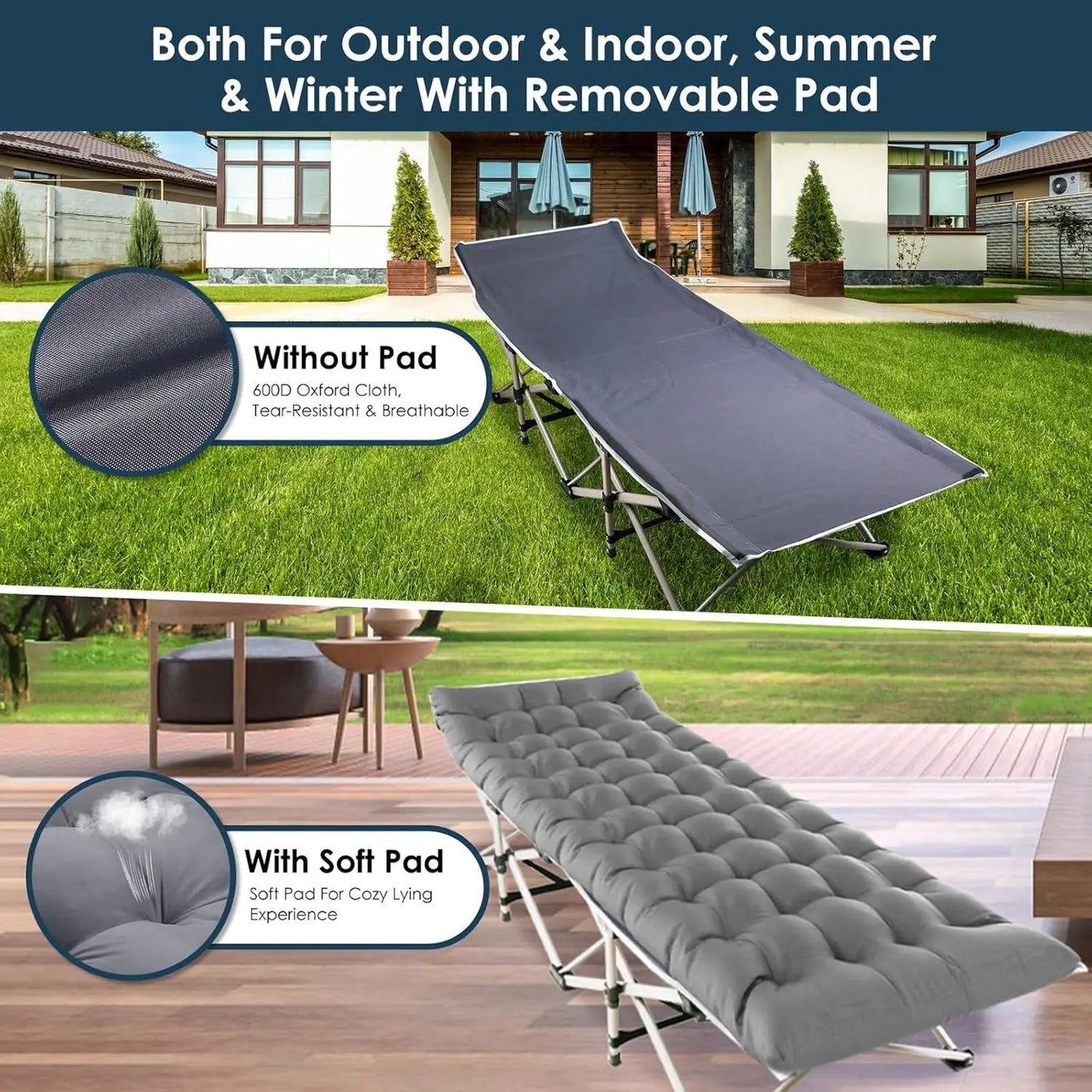 Foldable Portable Outdoor Garden Lounge Chair With Pearl Foam Mattress