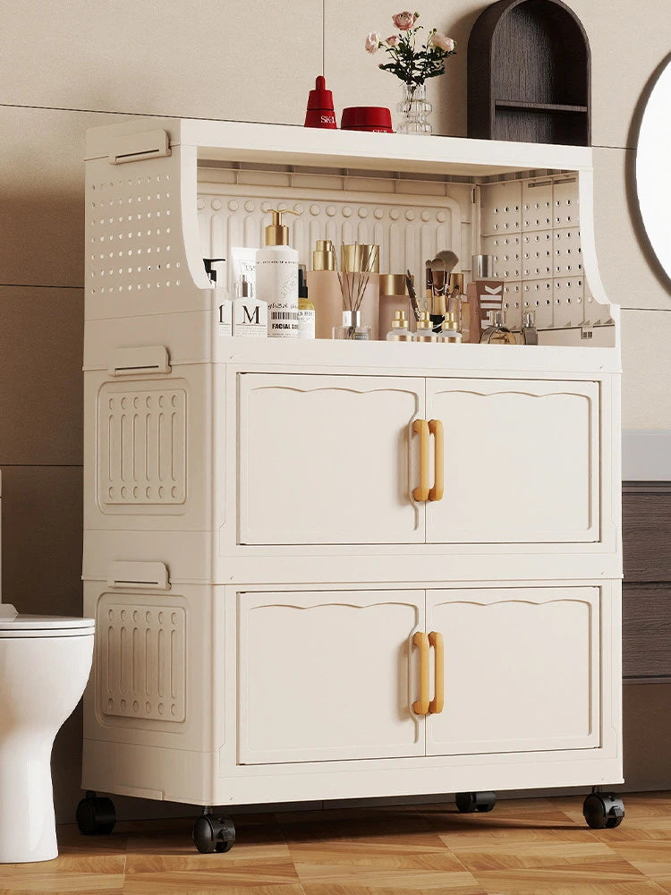 Foldable Storage Cabinet With Rolling Lockable Wheels