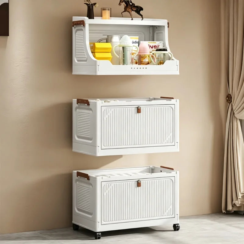 Onenoble Foldable White Storage Cabinet With Lockable Wheels