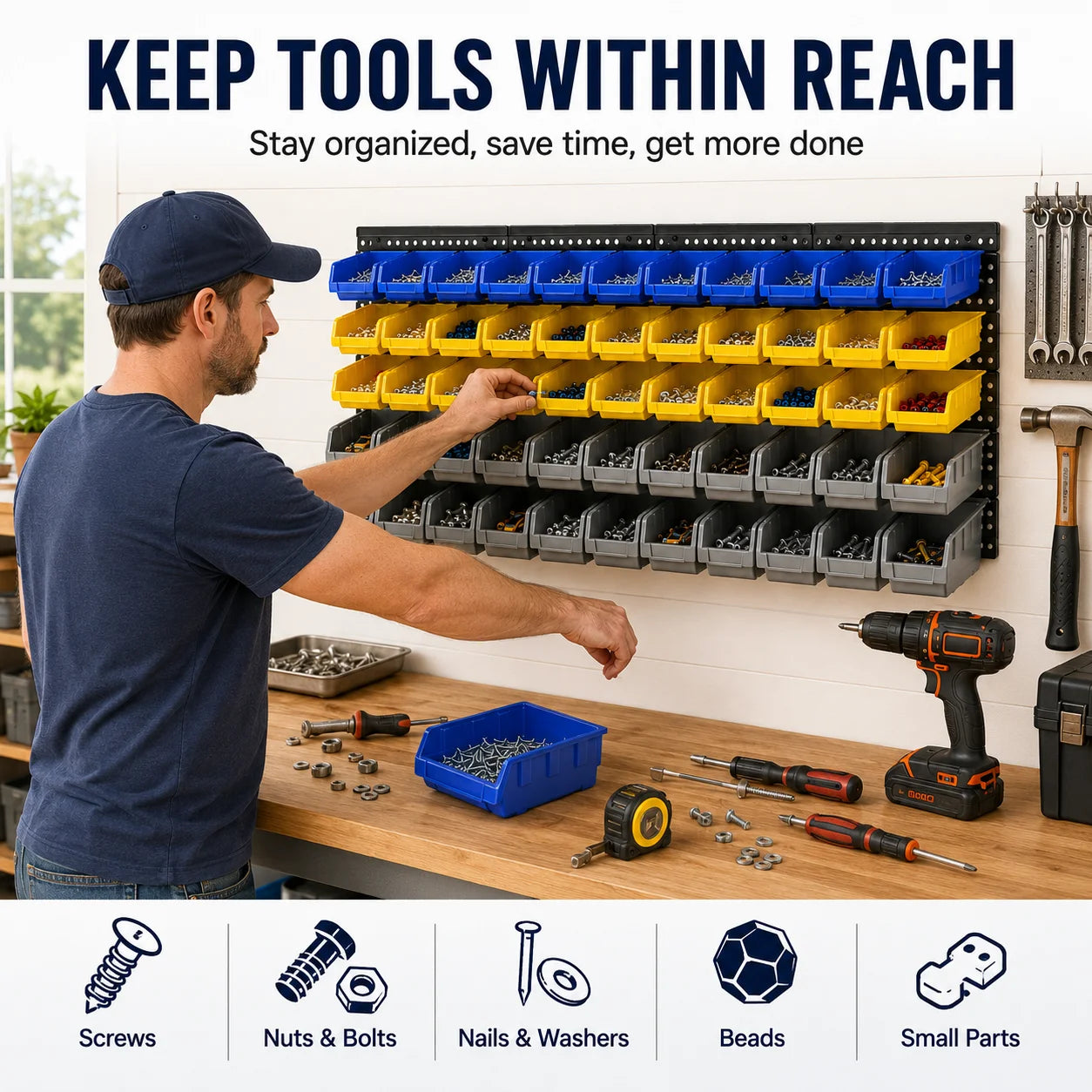 45 Bin Wall Mounted Storage Organizer for Garage and Workshop