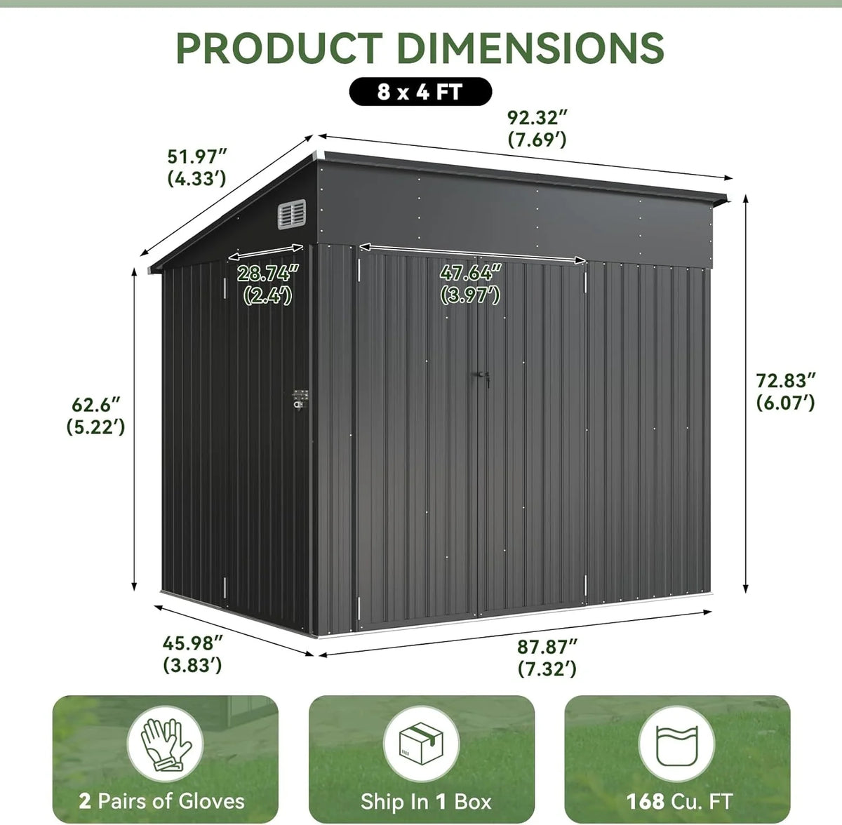 Nordivale Triple Door Metal Storage Shed With Secure Locks