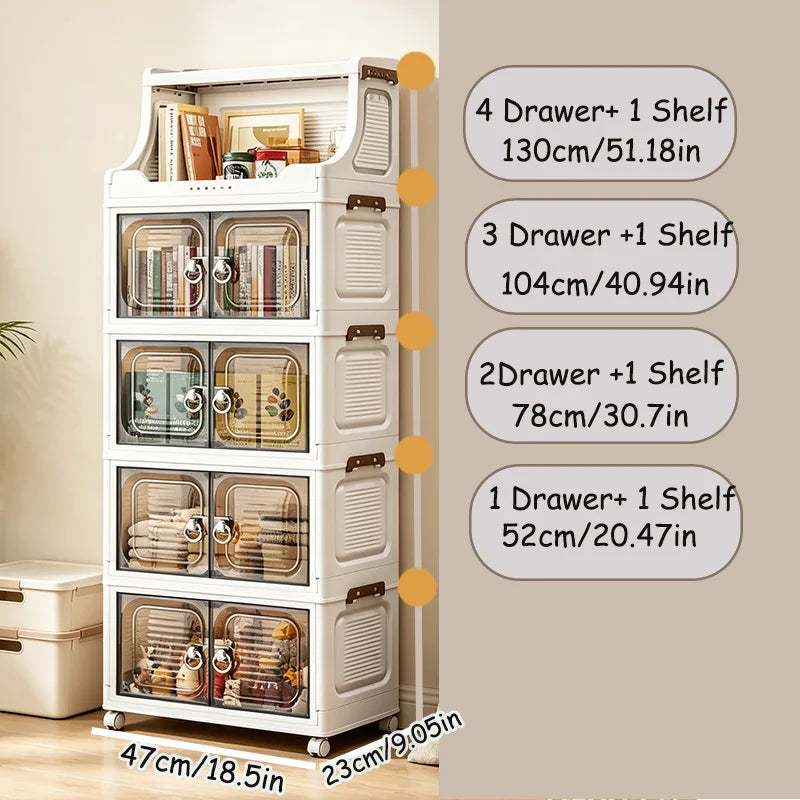 18.5 Inch Foldable Stackable Plastic Storage Cabinet With Wheels