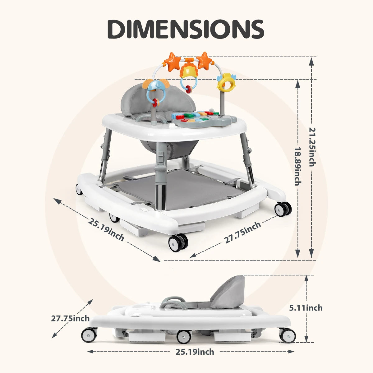 5-In-1 Foldable Baby Walker And Activity Center With Music Toys