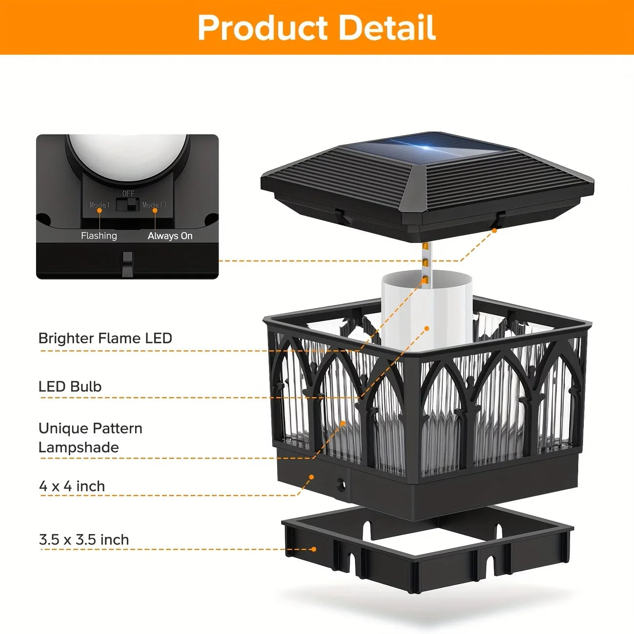 Kpstek Automatic Solar Fence Pillar Light Waterproof Villa Gate Lamp