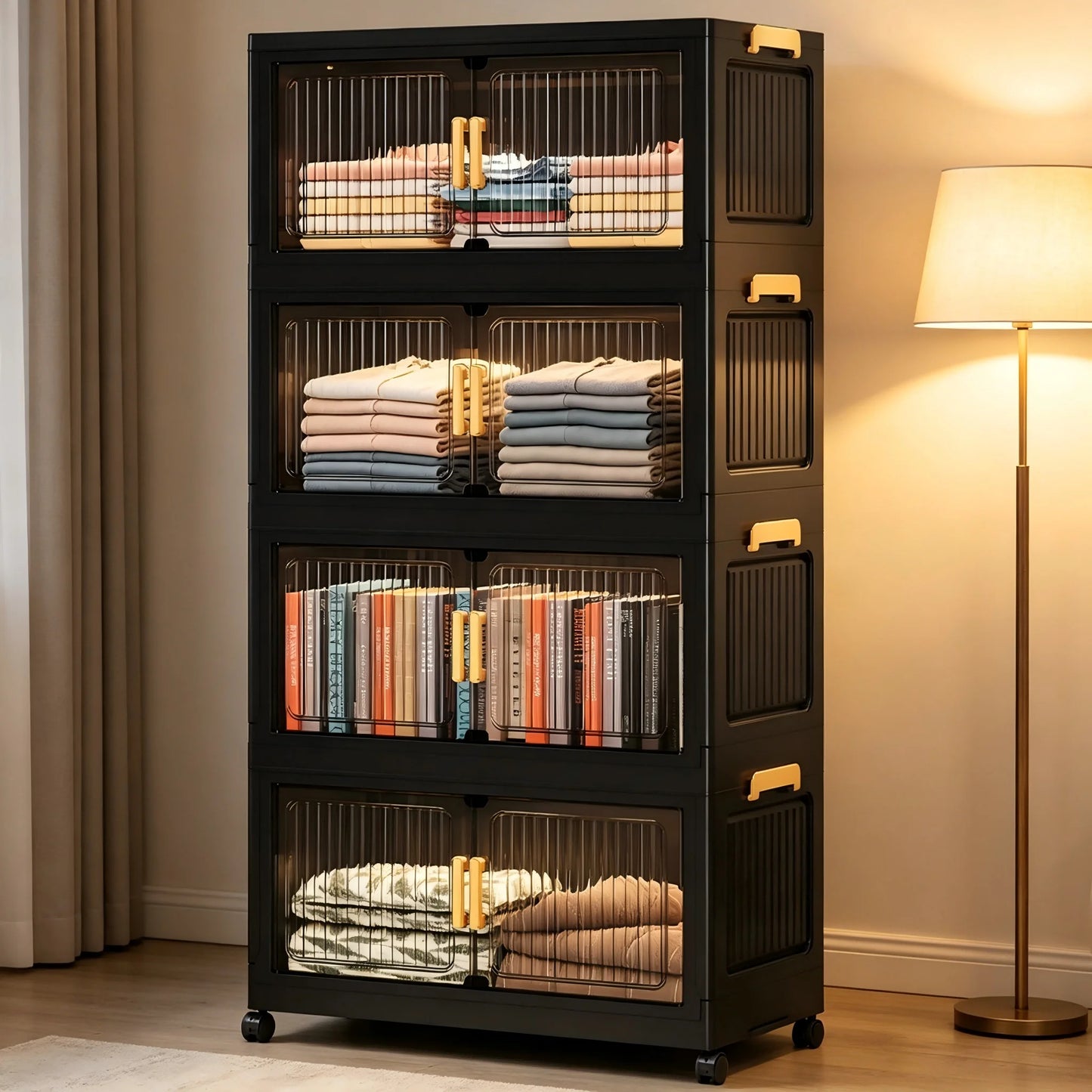 Onenoble Foldable Plastic Storage Cabinet With Transparent Door