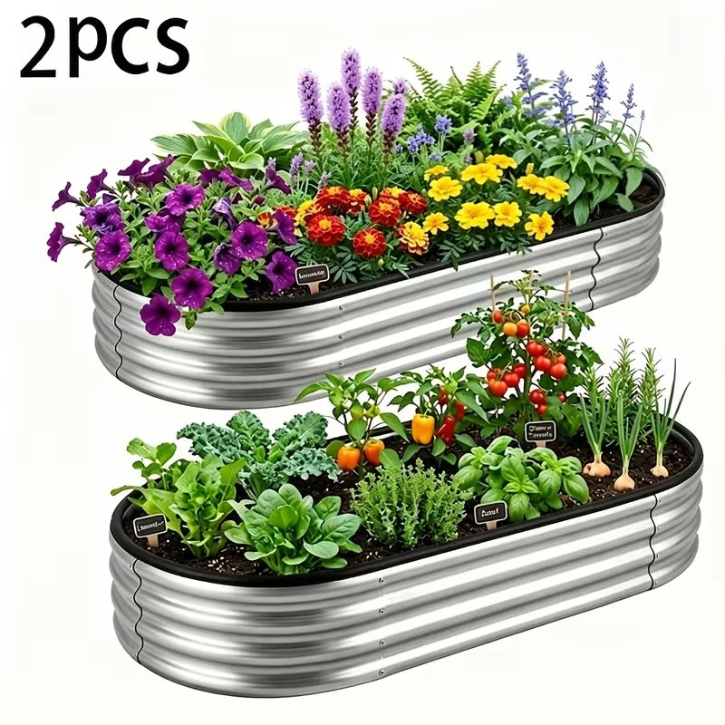 NOREMOCO Galvanized Metal Raised Garden Bed Planter With Open Bottom