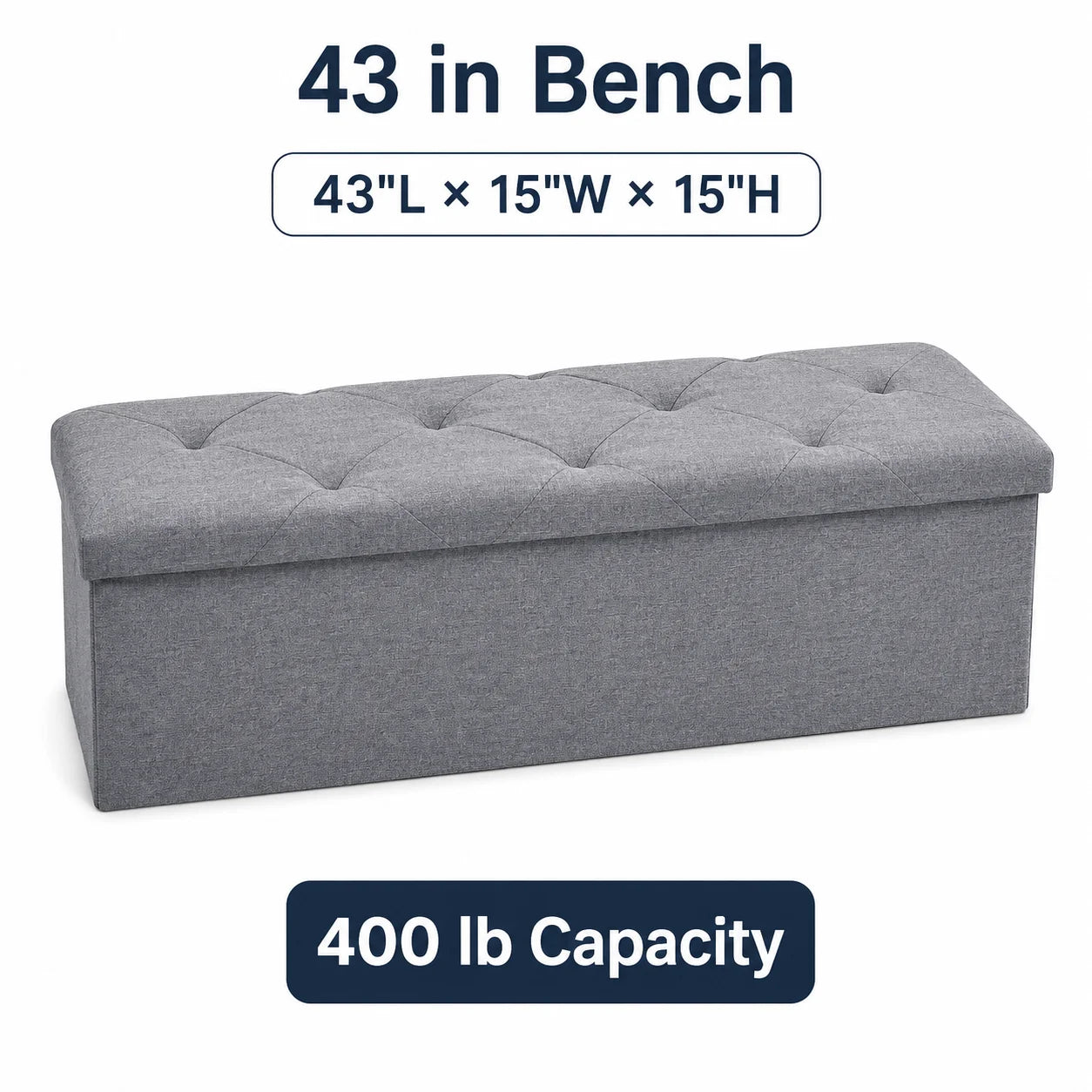 Folding Storage Ottoman Bench Gray Tufted Fabric Footrest