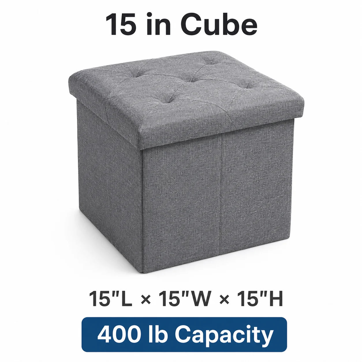 Folding Storage Ottoman Bench Gray Tufted Fabric Footrest