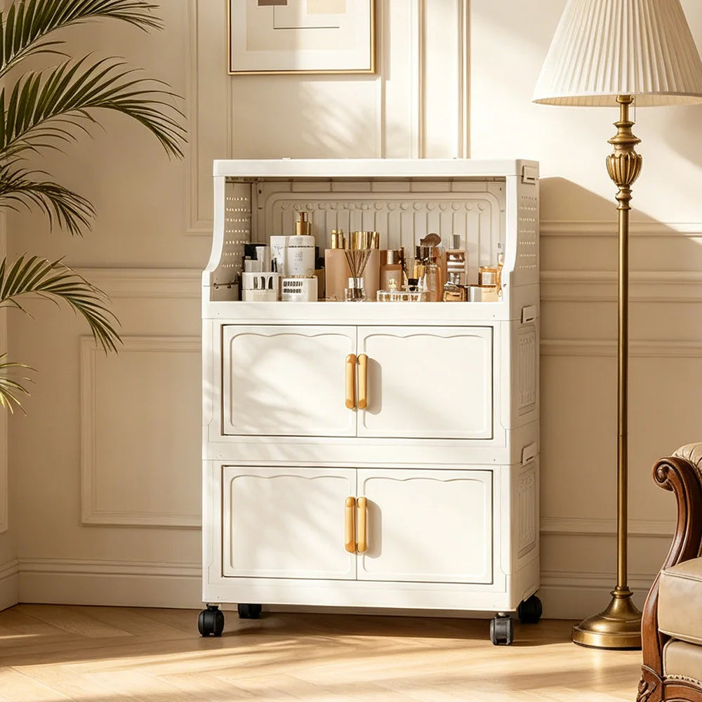 Foldable Storage Cabinet With Rolling Lockable Wheels