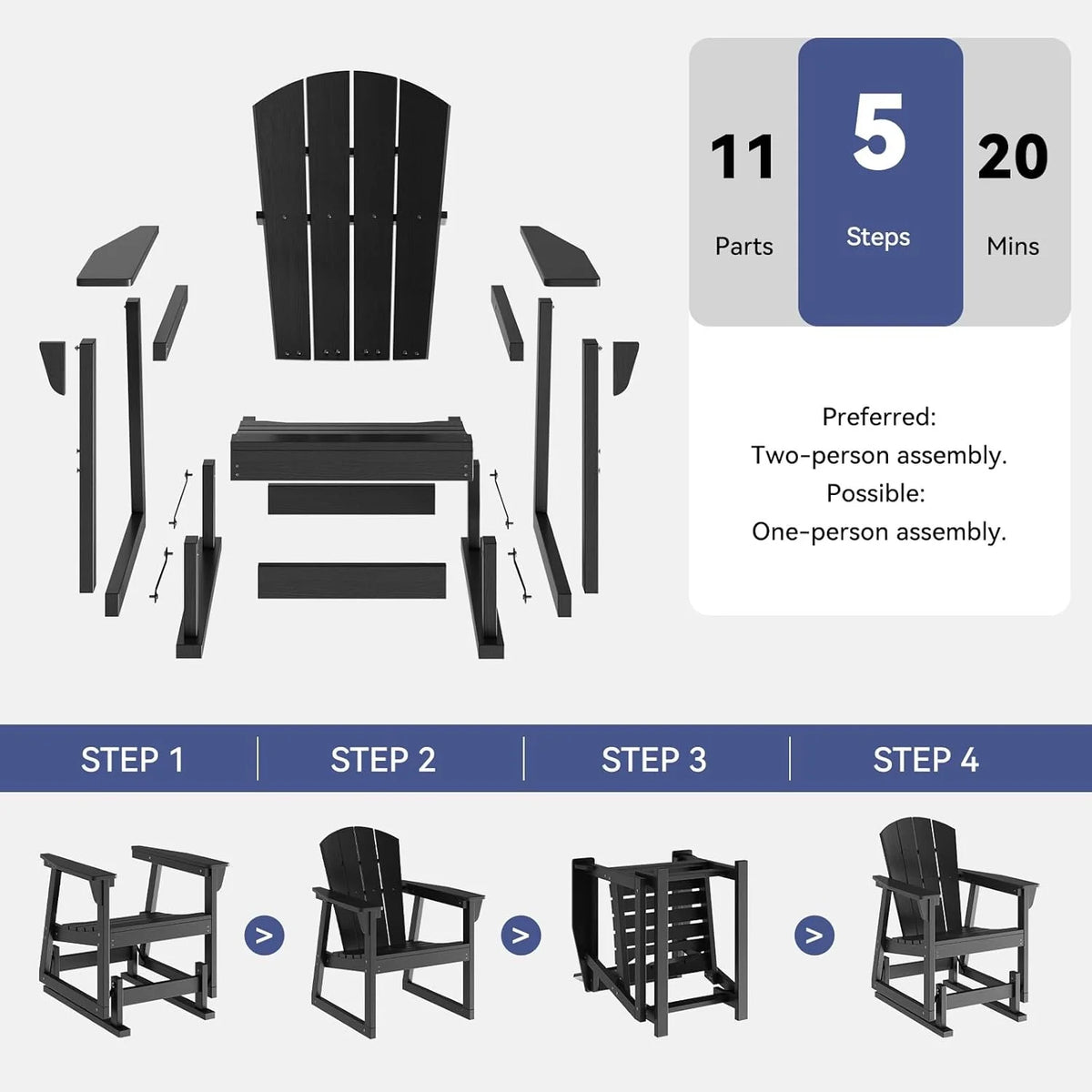 Aoxun HDPE Outdoor Rocking Chair With Cushioned Seat