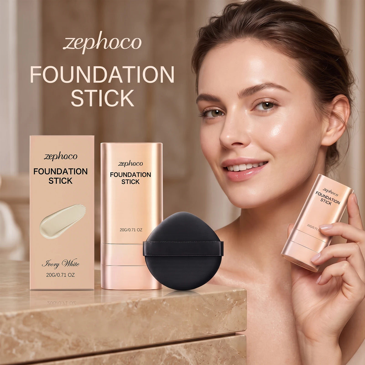Zephoco Concealer Foundation Stick Full Coverage Silky Texture Lightweight Waterproof Brightening Moisturizing Base Even Skin Tone Makeup