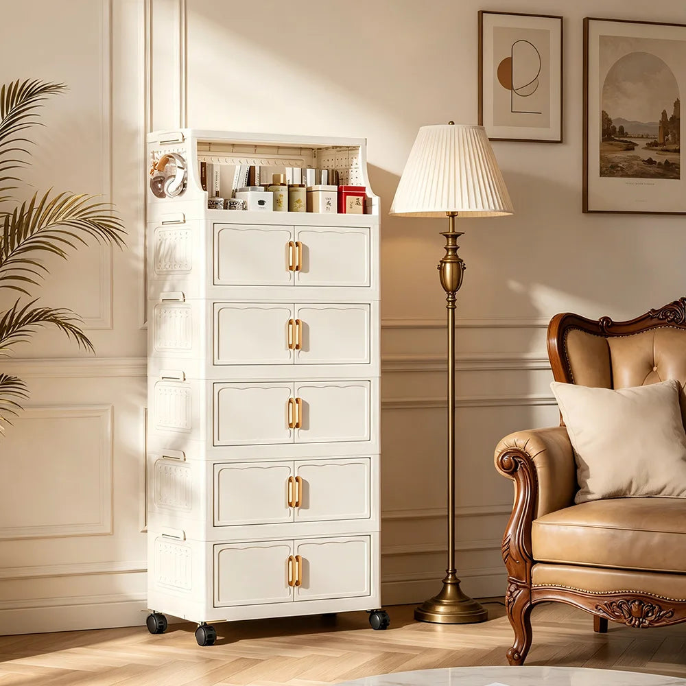 Foldable Storage Cabinet With Rolling Lockable Wheels