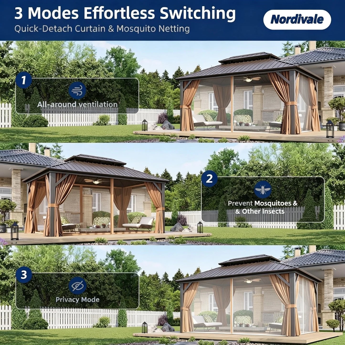 Nordivale Double Galvanized Steel Hardtop Gazebo With Netting For Patio