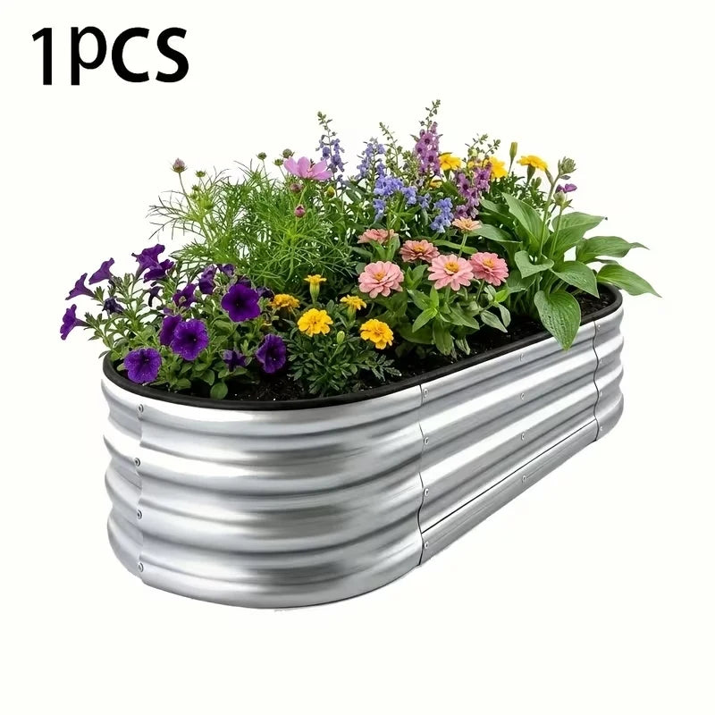 NOREMOCO Galvanized Metal Raised Garden Bed Planter With Open Bottom