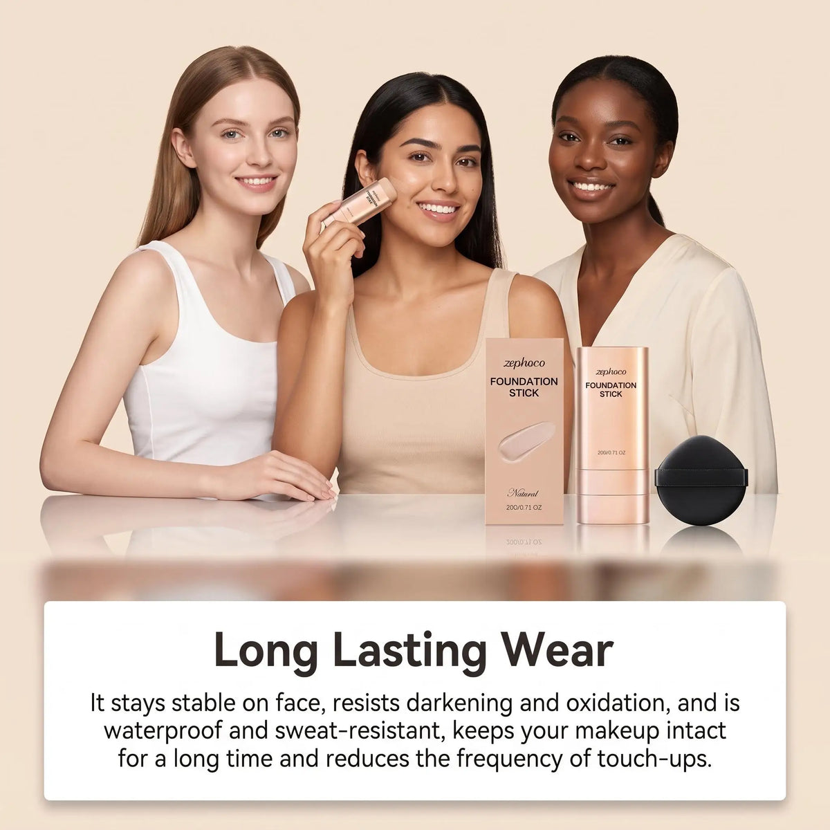 Zephoco Concealer Foundation Stick Full Coverage Silky Texture Lightweight Waterproof Brightening Moisturizing Base Even Skin Tone Makeup