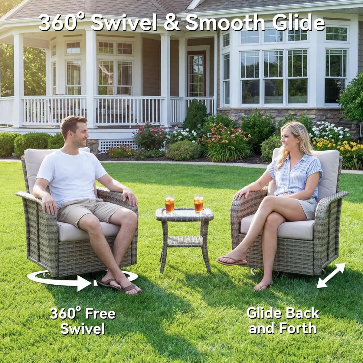 AOXUN Luxury Outdoor Rattan Sectional Sofa Set With Swivel Chairs