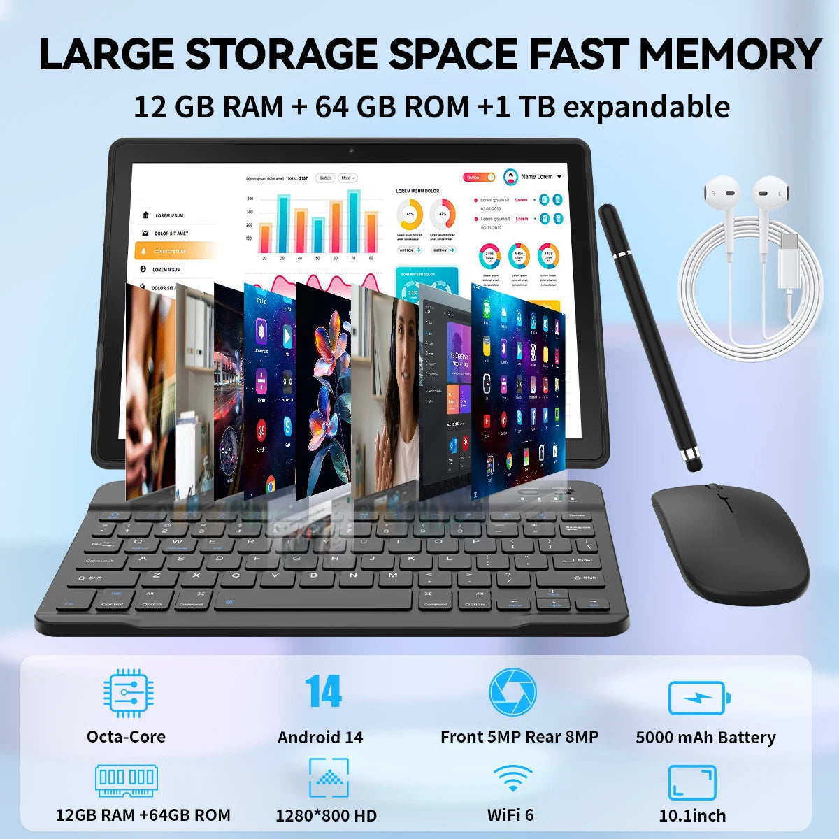 AEEZO-US Android 14 Tablet 12GB RAM 64GB ROM Face Unlock