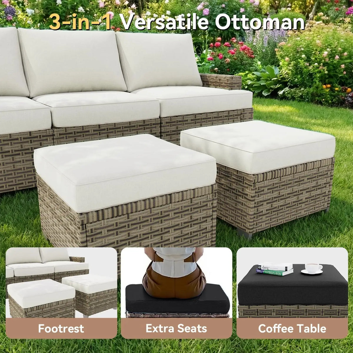 AOXUN Luxury Outdoor Rattan Sectional Sofa Set With Swivel Chairs