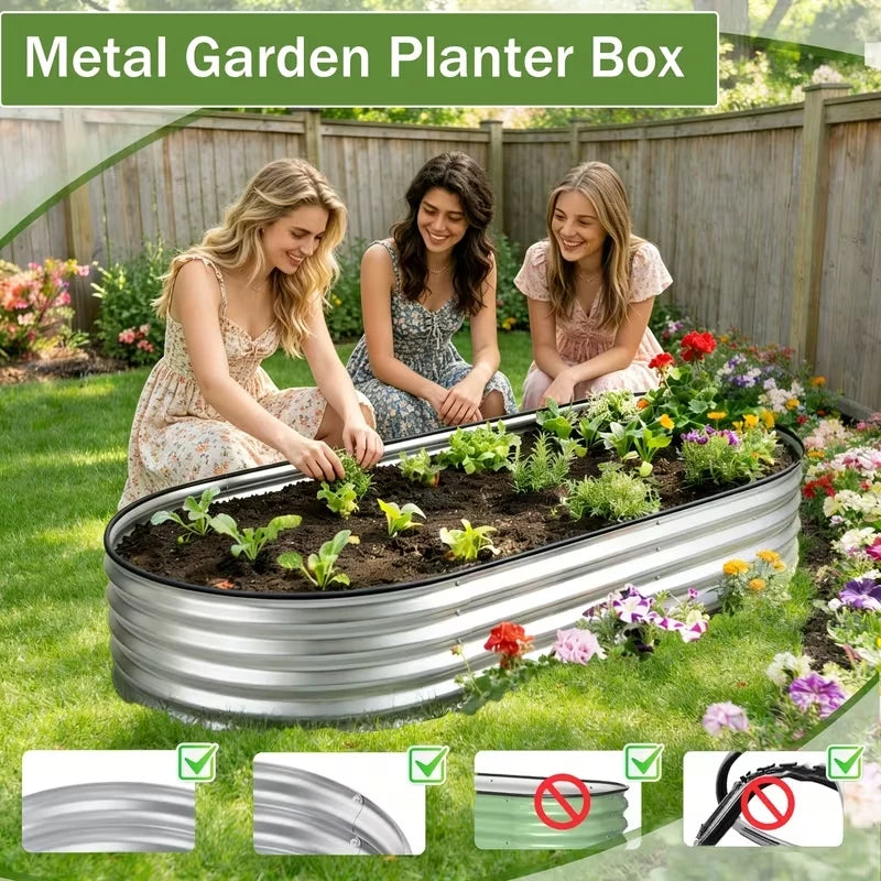 NOREMOCO Galvanized Metal Raised Garden Bed Planter With Open Bottom