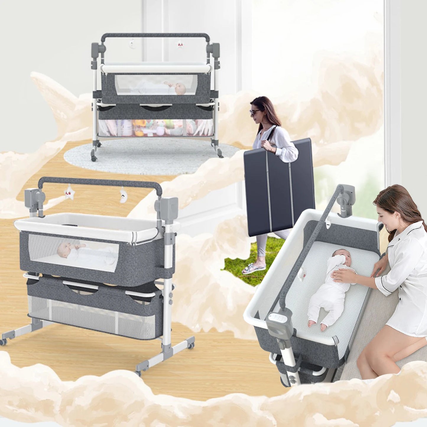 Baby Rocking Bassinet Portable Cradle Bedside Sleeper For Travel 0 To 12 Months