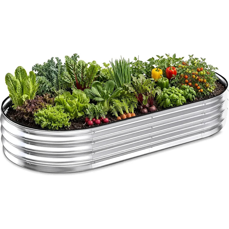 NOREMOCO Galvanized Metal Raised Garden Bed Planter With Open Bottom