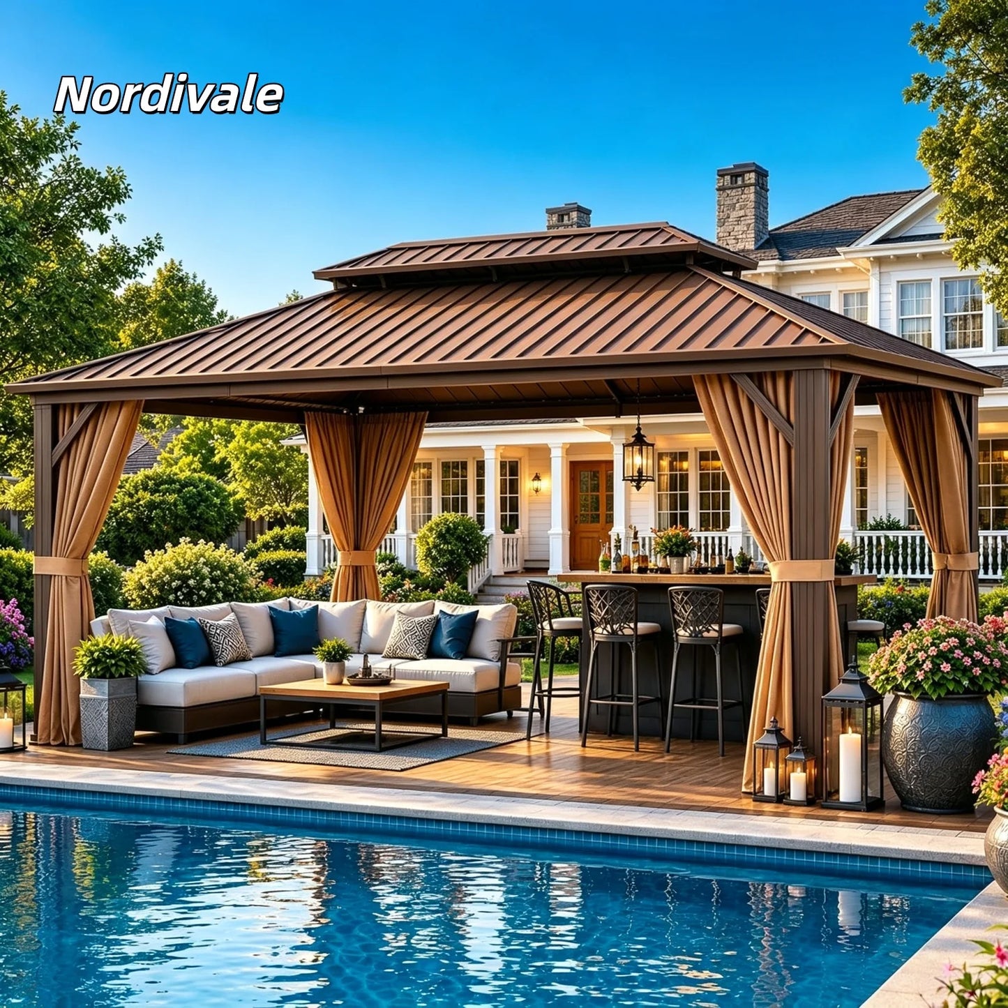 Nordivale Double Galvanized Steel Hardtop Gazebo With Netting For Patio