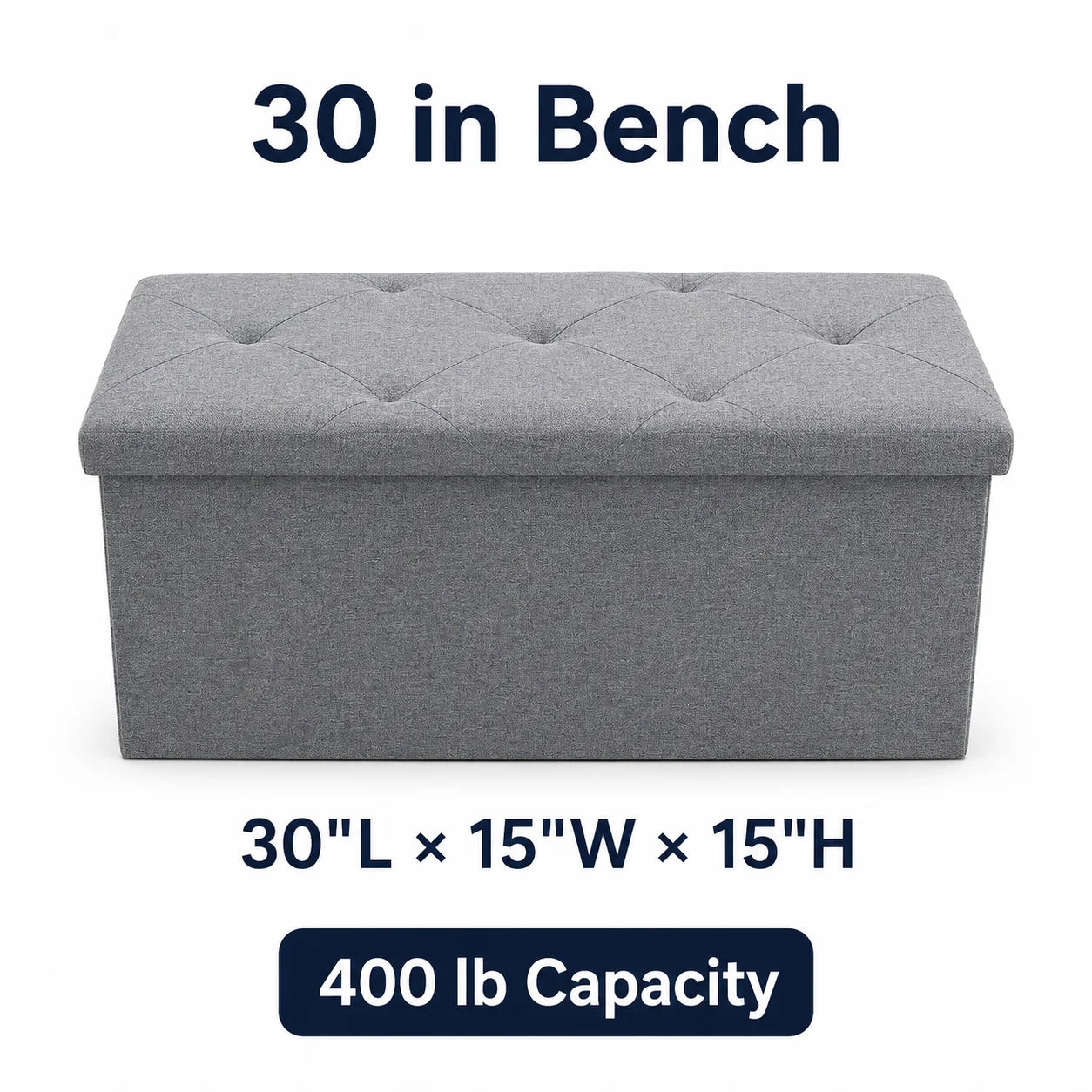 Folding Storage Ottoman Bench Gray Tufted Fabric Footrest