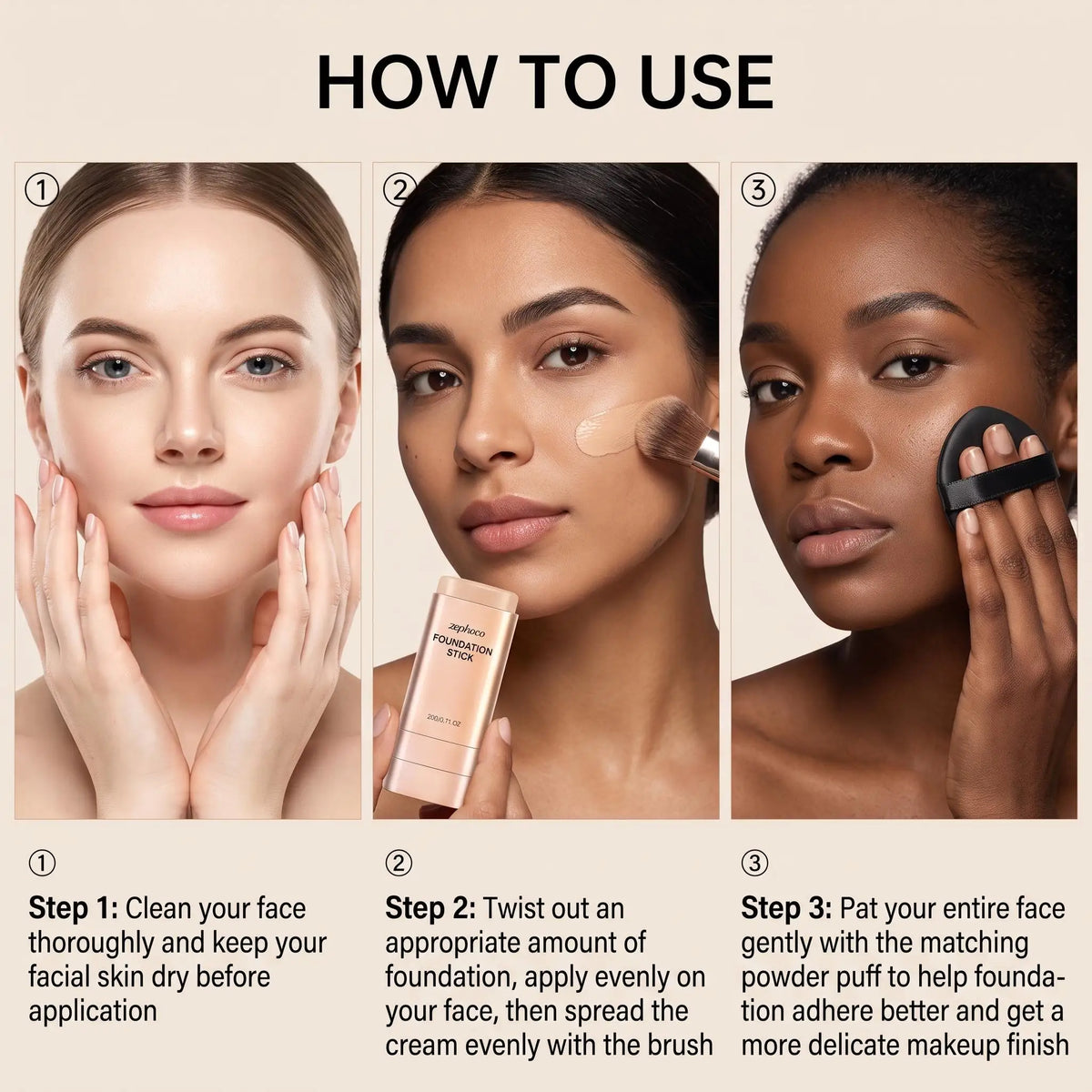 Zephoco Concealer Foundation Stick Full Coverage Silky Texture Lightweight Waterproof Brightening Moisturizing Base Even Skin Tone Makeup