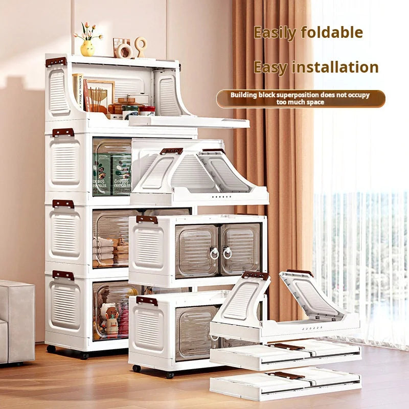 18.5 Inch Foldable Stackable Plastic Storage Cabinet With Wheels