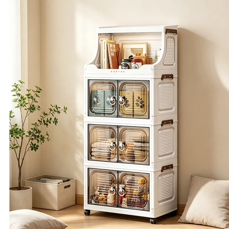 18.5 Inch Foldable Stackable Plastic Storage Cabinet With Wheels