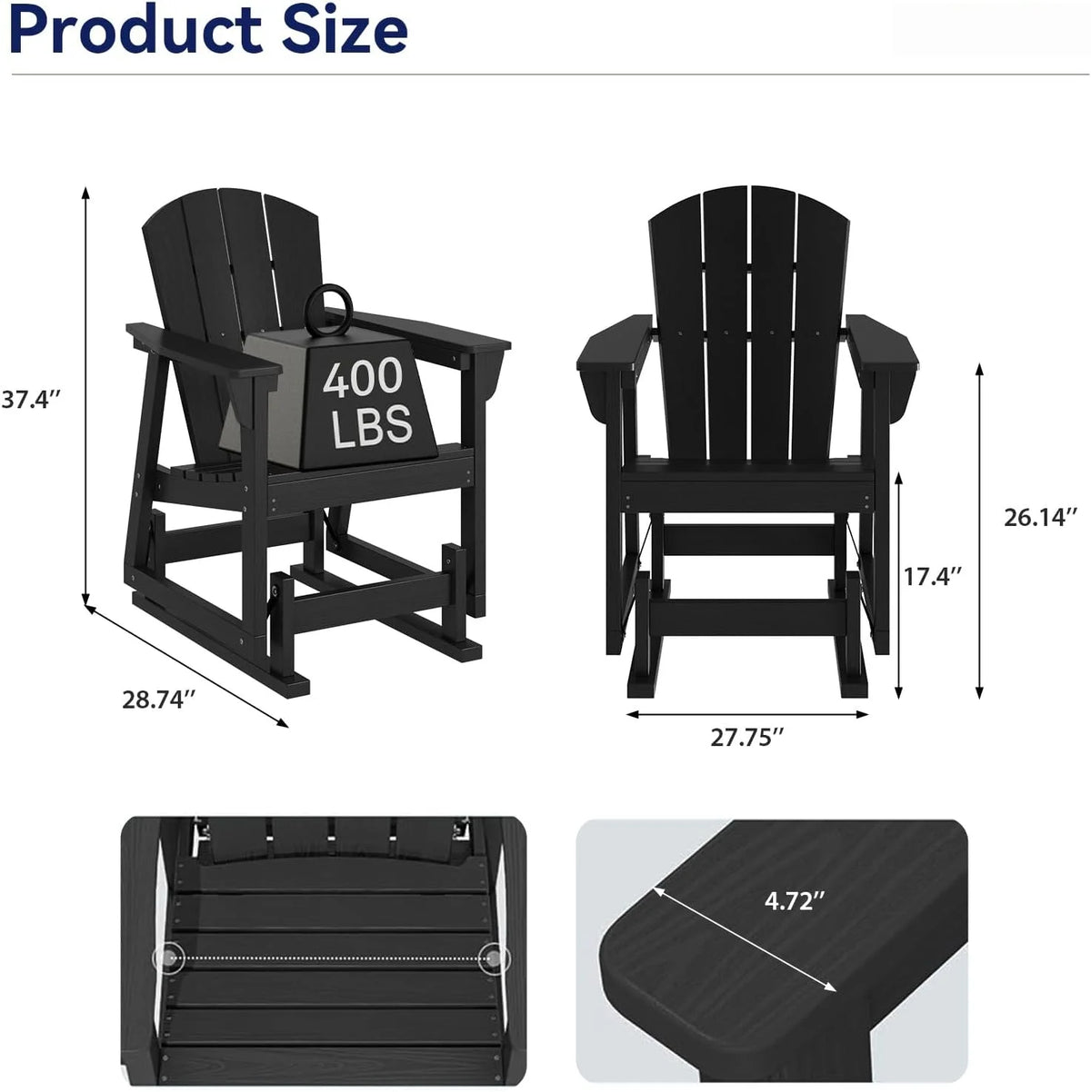 Aoxun HDPE Outdoor Rocking Chair With Cushioned Seat