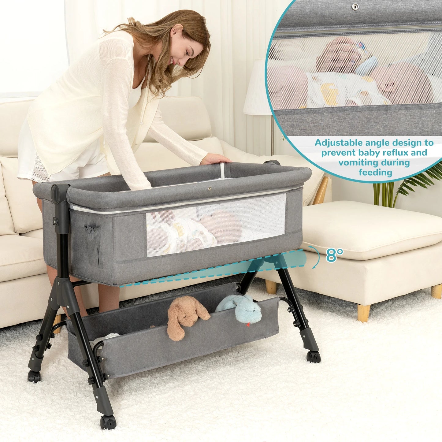 3-In-1 Baby Bassinet Bedside Sleeper Cradle For Newborns
