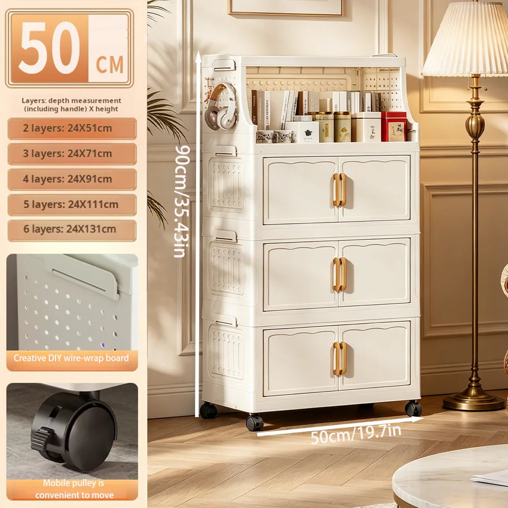 Foldable Storage Cabinet With Rolling Lockable Wheels