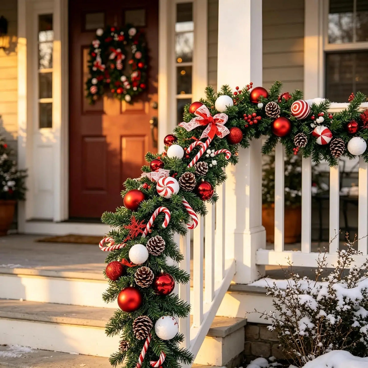 6/9ft Christmas Garland Wreath Artificial Pine with Pinecones and Berries Xmas Tree Hanging Ornaments for Home Outdoor Yard Party Door Fireplace Stair Decoration
