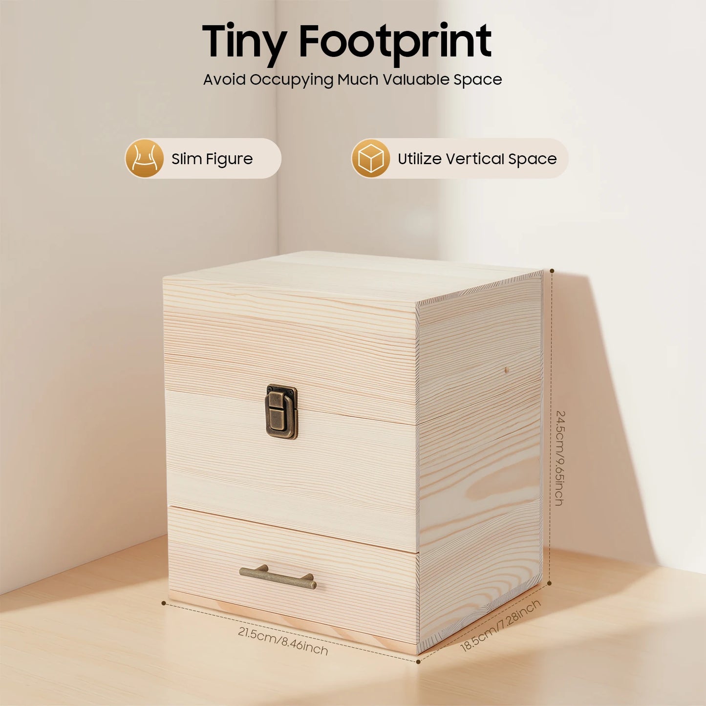 Wooden Essential Oil Storage Box With Locking Drawer Modern Design